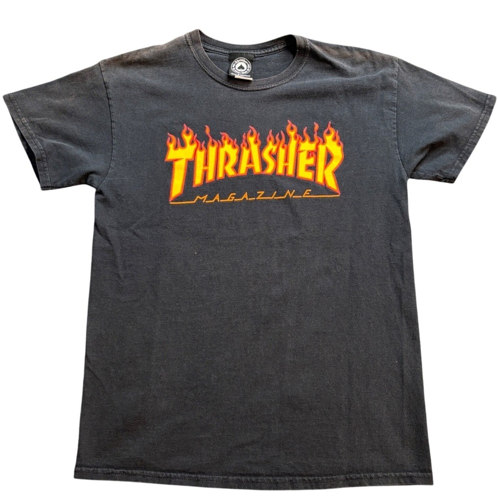 Thrasher Magazine Flame Logo Black Graphic T-Shirt Mens Medium Skateboarding Tee